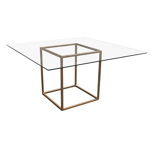 Mesa cubo herrería dorado y cubierta cuadrada de vidrio