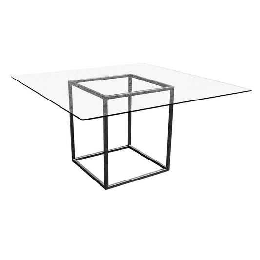 Mesa cubo herrería negro y cubierta cuadrada de vidrio