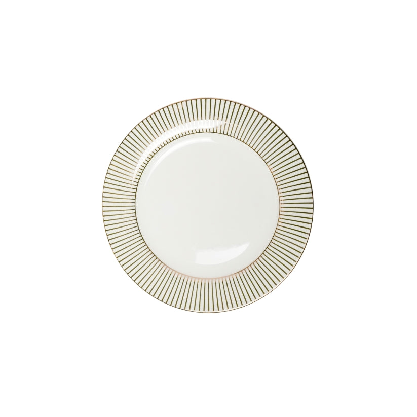 Plato postre rayitas oro