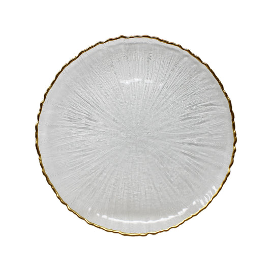 Plato base cristal rayitas filo dorado