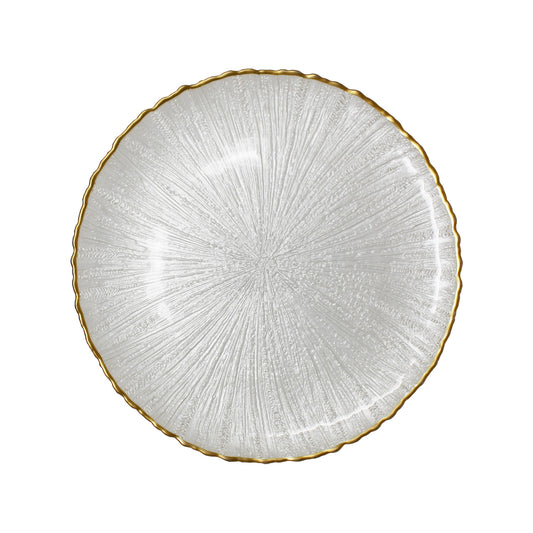 Plato base nácar rayitas filo dorado