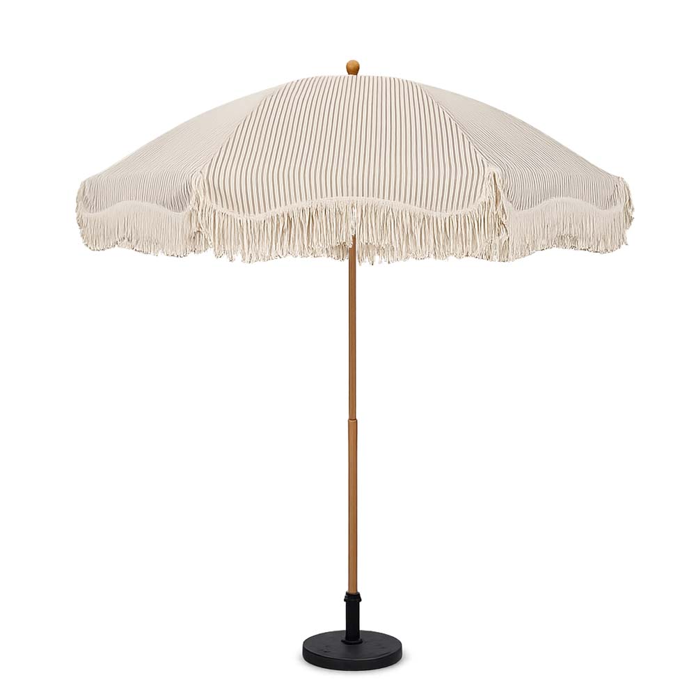 Sombrilla rayas taupe con fleco