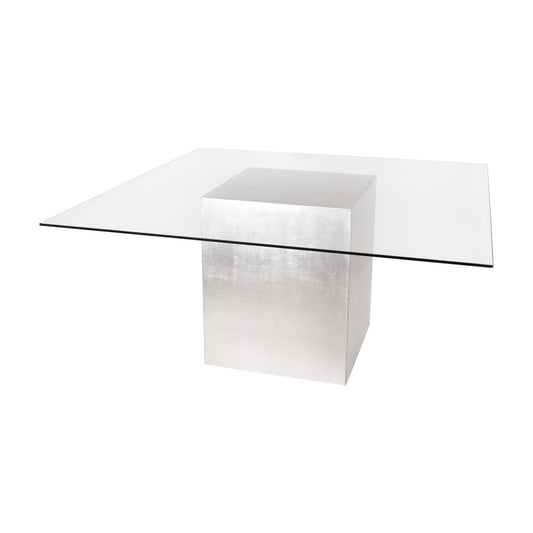 Mesa cubo plata óxido y cubierta cristal