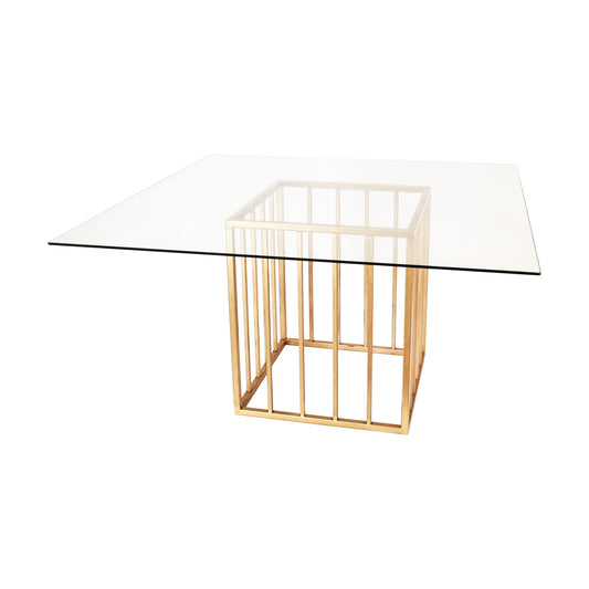 Mesa cubo herrería dorada y cubierta cristal