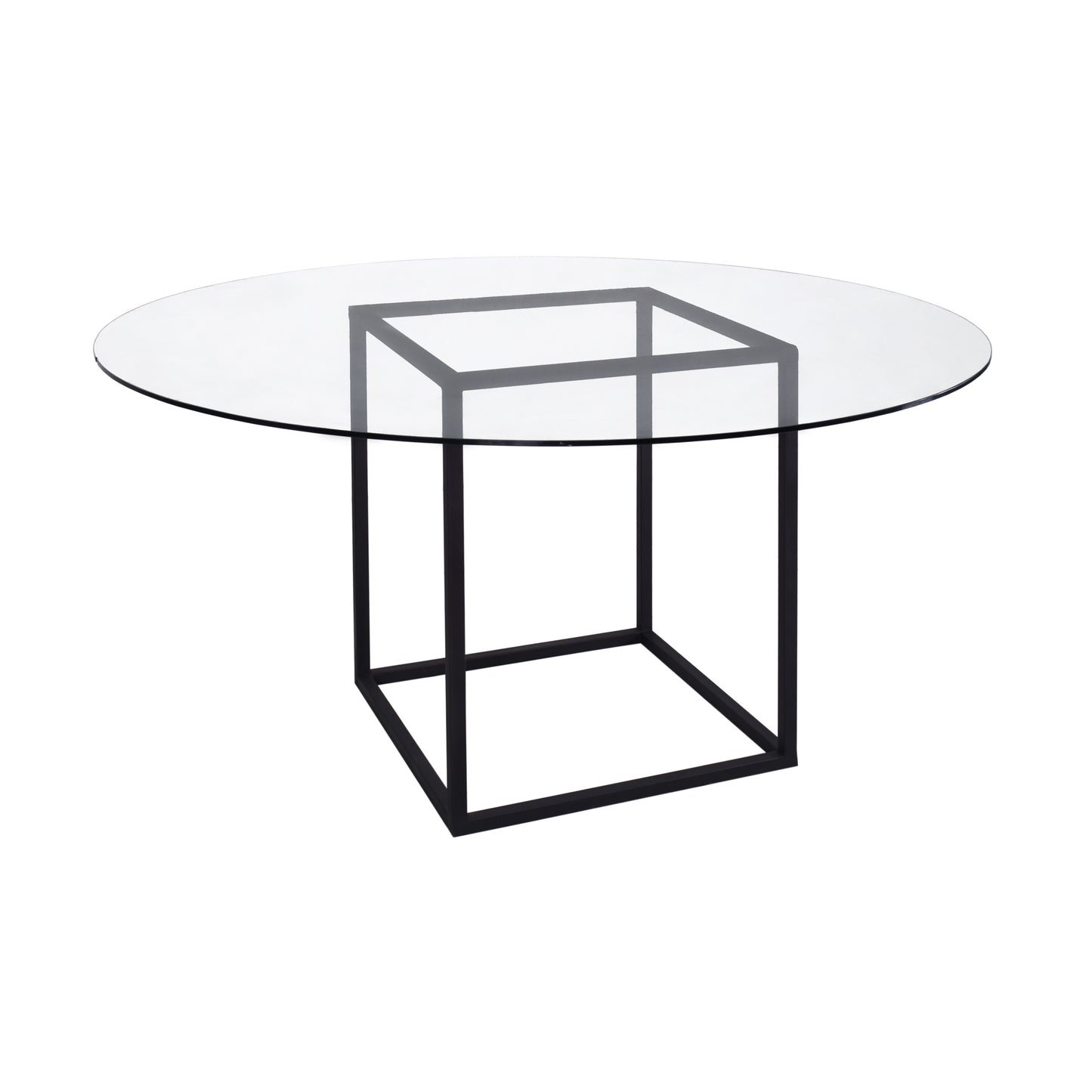 Mesa cubo herrería negro y cubierta redonda de vidrio