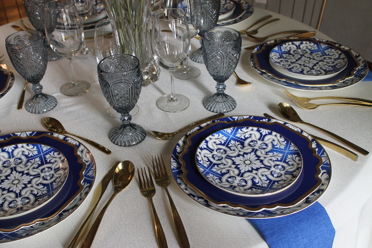 Plato postre Sunflower azul royal