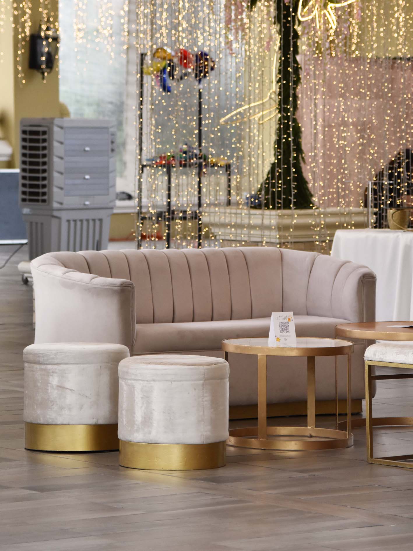 Taburete velvet redondo ivory