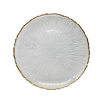 Plato base cristal rayitas filo dorado