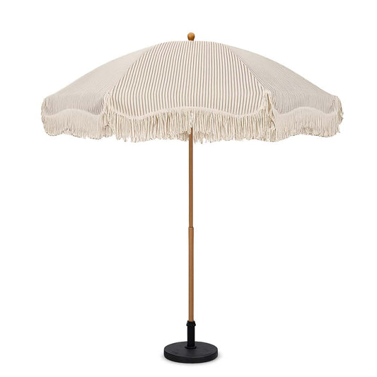 Sombrilla rayas taupe con fleco